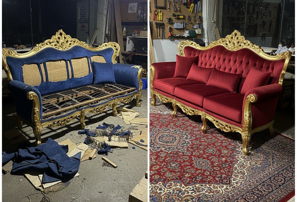 قبل و بعد ساخت مبلمان کلاسیک